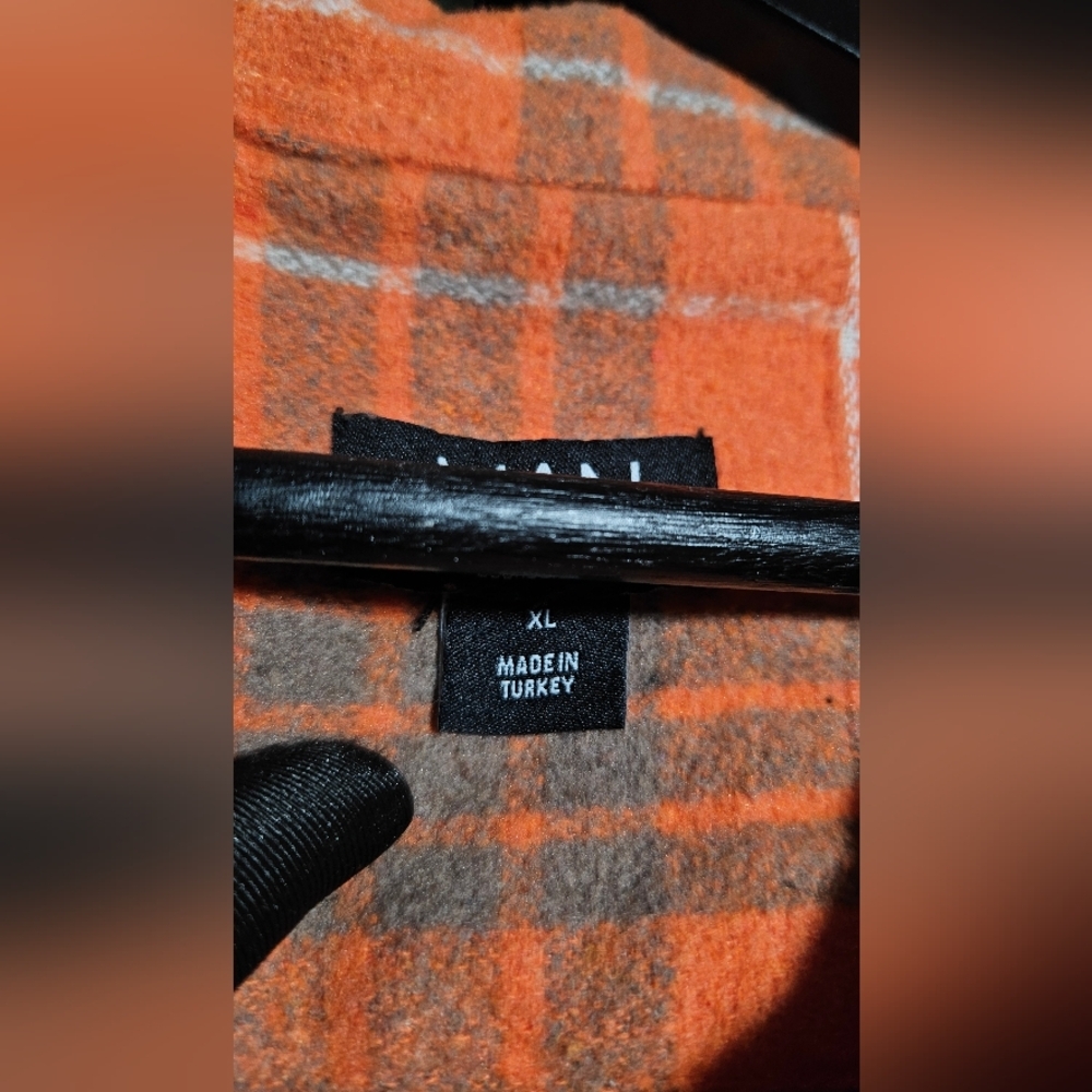 Boohoo Mens Orange Plaid Casual Button Down Shirt - Picture 5 of 5